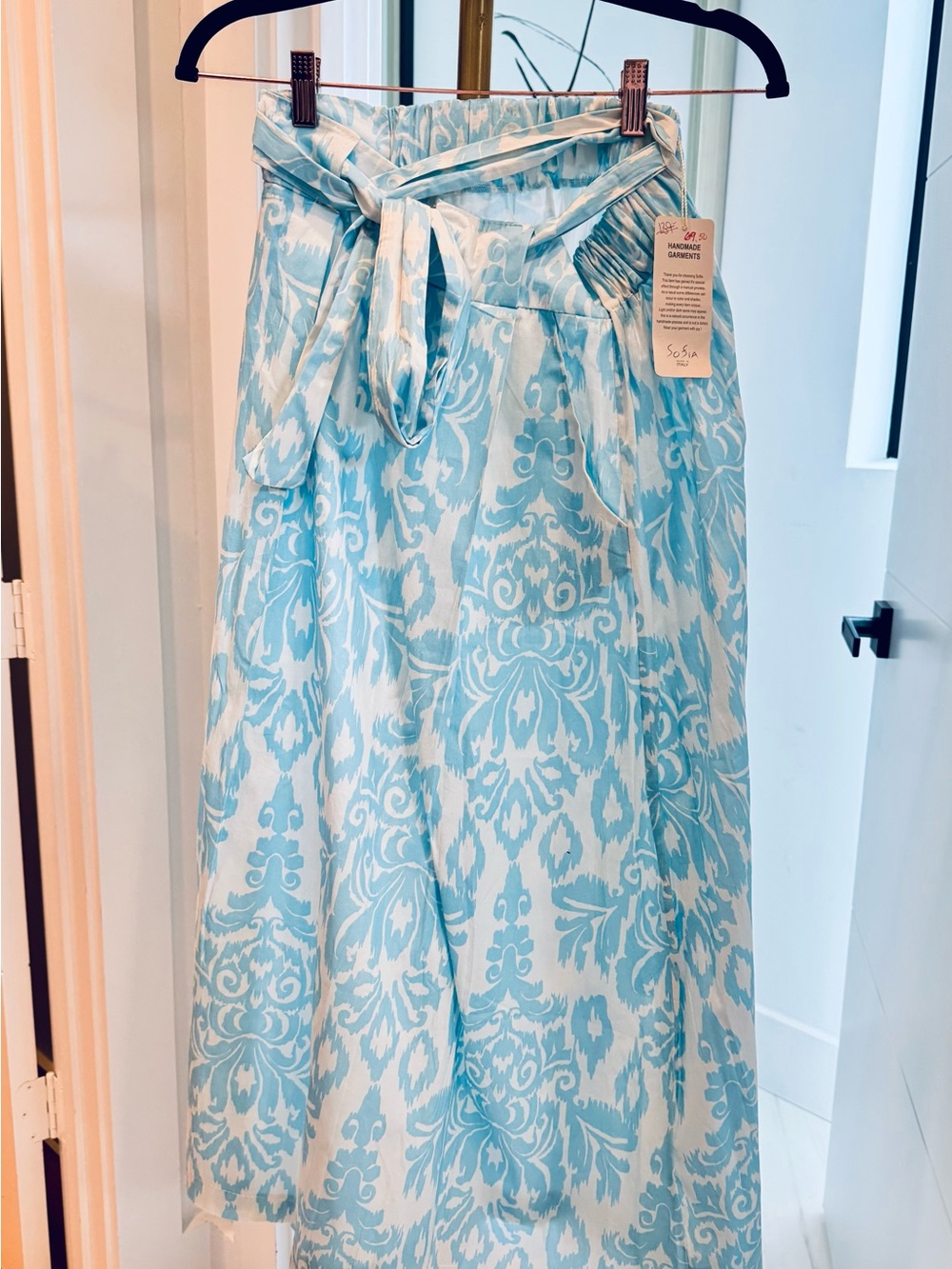 NWT - Light Blue & White Printed Tie-Waist Maxi Skirt